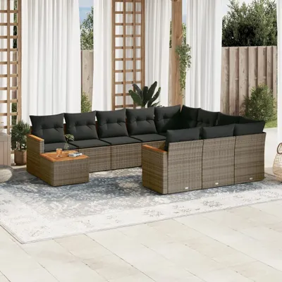 Produktbild von 11-tlg. Garten-Sofagarnitur mit Kissen Grau Poly Rattan 3226368