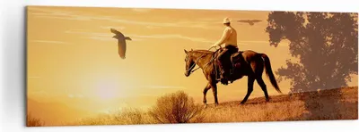 Produktbild von Bild auf Leinwand - Leinwandbild - Pferd Cowboy Bauernhof Reiten - 160x50cm - Wand Bild - Wanddeko - Leinwanddruck - Bilder - Kunstdruck - Wanddekoration - Leinwand bilder - Wandkunst - AB160x50-2955