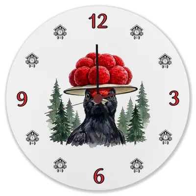 Produktbild von Schwarzspecht mit Bollenhut Wanduhr aus MDF Schwarzwald Motiv