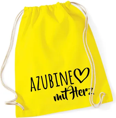 Produktbild von Huuraa Turnbeutel Azubine mit Herz 12 Liter Yellow Baumwolle Rucksack Geschenkidee