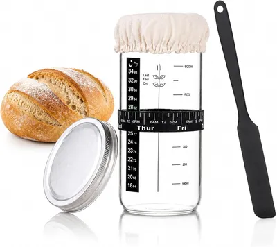 Immagine prodotto di Contenitore in vetro per lievito madre, capacità 1000 ml, con coperchio in alluminio, ideale per la panificazione
