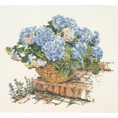 Zdjęcie produktu dla Zestaw do haftu krzyżykowego Thea Gouverneur "Blue Hydrangea II Aida", wzór liczony, 44x39cm