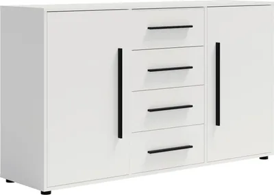 Produktbild von Kommode MAXIONE MX-02 mit 4 Schubladen 2 Türen Sideboard 150 cm Anrichte Schrank Highboard Modern (Weiß Matt)