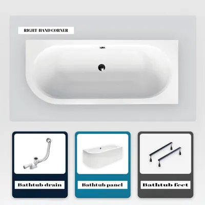 Produktbild von Asymmetrische Badewanne - 170 x 75 cm - Links - mit weißer Verkleidung - mit Füßen - Ablaufgarnitur Chrom - AVITA