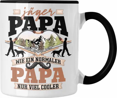 Produktbild von Trendation - Papa und Jäger Tasse Geschenk Spruch für Jäger Vatertag Lustige Geschenkidee Spruch (Schwarz)