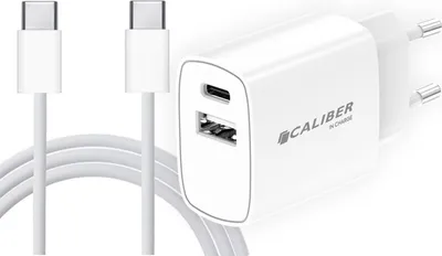 Obrázek produktu pro Adaptér Caliber USB-C - 20W nabíječka Samsung - s 1,5metrovým kabelem - Vhodný pro Samsung - Apple iPhone 15 - Apple iPad Pro - Bílý (PSPQ-20CCW)
