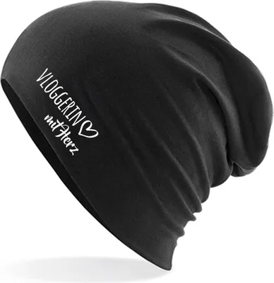 Produktbild von Huuraa Beanie Vloggerin mit Herz Black One Size Baumwolle und Elasthan Mütze Geschenkidee