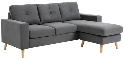 Zdjęcie produktu dla Sofa narożne - Narożnik - Fotel narożny - Sofa - Ławka - Trzymiejscowa - Ciemnoszary poliester - Odwracalny leżak