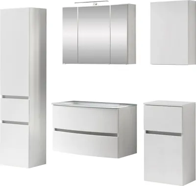 Produktbild von Waschtisch-Set Badezimmer Bad-Set "Kopenhagen XIII" Weiß, Matt Weiß