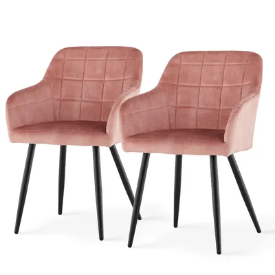 Image de CLIPOP Chaise de salle à manger,set de 2 chaises de cuisine, chaise rembourrée en velours, chaise de salon avec pieds en métal,rose clair