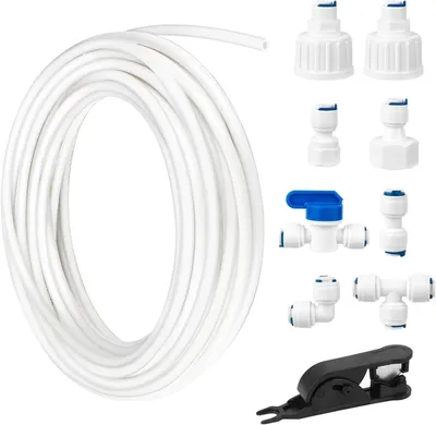 Productafbeelding van Wateraansluitset Koelkast - Osmose Slang - Waterleiding Aanleggen - Compleet met Hulpstukken - 15 Meter - Wit Blauw