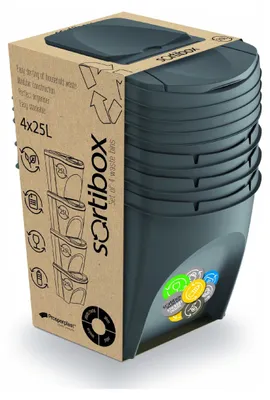 Image de Sada 4 odpadkových košů SORTIBOX III šedý kámen, objem 4x25L