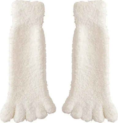 Produktbild von Paar Damen-Zehensocken aus Korallenfleece, flauschig, dick, warm, wadenlang, ideal für Herbst und Winter, als Hausschuhe oder Bodensocken.