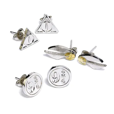 Produktbild von Harry Potter Ohrringe 3er-Pack Schnatz/Heiligtümer/Plattform 9 3/4 (versilbert)