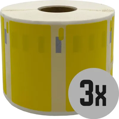 Produktbild von DULA Etiketten - Kompatibel mit Dymo Compatible labels - Geel - 11354 - S0722540 - Grote multifunctionele etiketten - 3 rollen - 57 x 32 mm - 1000 labels per rol