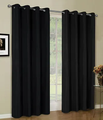 Produktbild von Mikrofaser Vorhang blickdichte matte unifarbene Gardine, Schwarz Ösen, 175x140 Schal. Material aus Microsatin-Gewebe. 204000