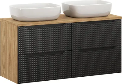 Produktbild von Doppelwaschtisch 120 cm in Eiche mit schwarz, LONDON-56-BLACK, mit Waschbecken