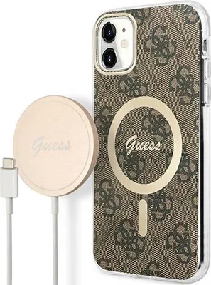 Produktbild von Guess Gubpn61H4Eacsw Hülle+Ladegerät-Set Iphone 11 6.1 Braun/Braune Hartschale 4G Print Magsafe