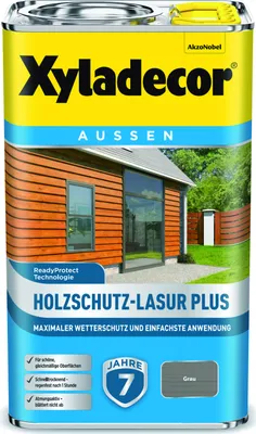 Produktbild von Xyladecor Holzschutz-Lasur Plus, Grau, 2,5 l - Maximaler Wetterschutz und einfachste Anwendung