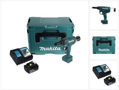 Immagine prodotto di Makita DRV 250 RT1J Rivettatrice a batteria 18 V 20 kN Brushless + 1x batteria da 5,0 Ah + caricabatterie + Makpac