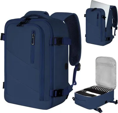 Produktbild von Handgepäckrucksack, 40x20x25 cm - Rucksack für Fluggesellschaften wie EasyJet und Ryanair - Laptop-Rucksack - Sporttasche - Marineblau