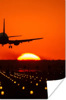 Produktbild von MuchoWow® Poster Sonnenuntergang - Flugzeug - Orange - Sonne 120x180 cm - Kunstposter