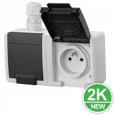 Zdjęcie produktu dla Elektro-Plast | Gniazdo natynkowe 2x2P+Z - IP65 - Szare - Wodoodporne i Wytrzymałe - 2-fach
