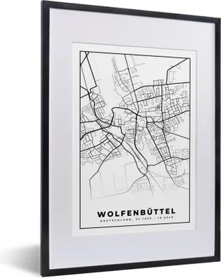 Produktbild von MuchoWow® Gerahmtes Poster Karte - Stadtplan - Wolfenbüttel 30x40 cm - Poster mit Schwarzem Bilderrahmen Wandposter Rahmen Foto Bilder - Wandposter Schlafzimmer