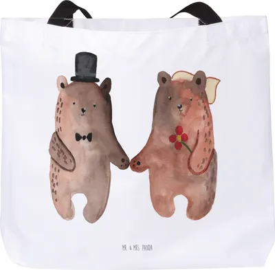 Produktbild von Mr. & Mrs. Panda Reisetasche Bär Heirat - Weiß - Geschenk, Teddy, Stoffbeutel, Verheiratet Heirate Hochzeit Hochzeitsgeschenk Hochzeitspaar, Tasche, Tote Bag