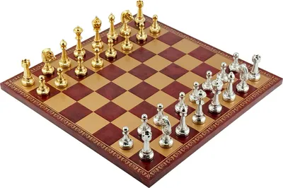 Produktbild von ITALFAMA Luxus-Schachset Staunton 24K Gold/925 Silber + Lederette-Spielbrett 40 cm