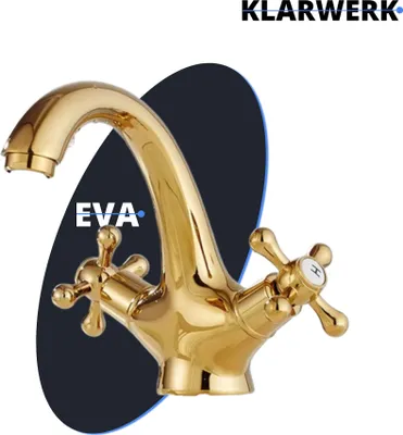 Produktbild von EVA | Vintage Wasserhahn Bad Gold glänzend Bad Armatur | Retro Premium Edelstahl Armatur für Waschbecken | Hotel Gastro Mischbatterie 2 Anschlüsse