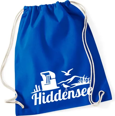 Produktbild von Huuraa Turnbeutel Hiddensee Strandmotiv 12 Liter Bright Royal Baumwolle Rucksack Geschenkidee