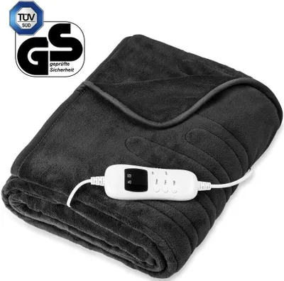Produktbild von sinnlein® Heizdecke aus Plüsch 160 x 120 cm Anthrazit SÜD Grau | elektrische Wärmedecke mit Abschaltautomatik | Kuscheldecke