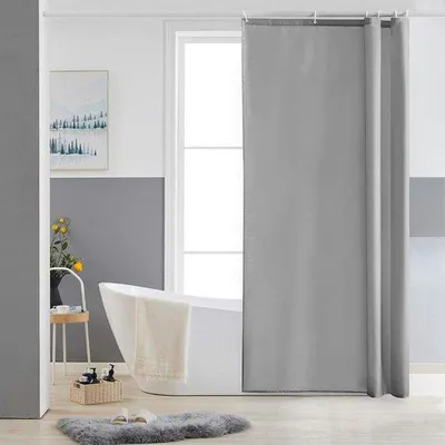Productafbeelding van Kleine douchegordijn van polyester, schimmelwerend, wasbaar, grijs, 90x180 cm, met 6 douchegordijnringen