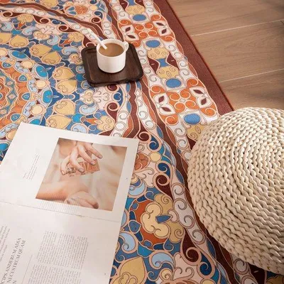 Produktbild von Unyqoos® Waschbarer Boho-Teppich, niedrigflorig, rutschfest, Vintage-Stil, pflegeleicht, rechteckig 122 x 183 cm, für Schlafzimmer & Wohnzimmer