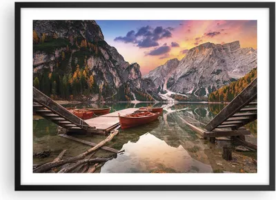 Produktbild von Gerahmtes Poster - Schwarzer Rahmen - Boote Berge See - 70x50 cm - Wand Bild - Wanddeko - Wandbilder - Kunstposter - Wandposter - Bilderrahmen - Bilder - Kunstdruck - Wanddekoration - P2BAA70x50-4638