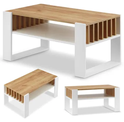 Immagine prodotto di Tavolino moderno in legno di frassino bianco con spazio contenitivo