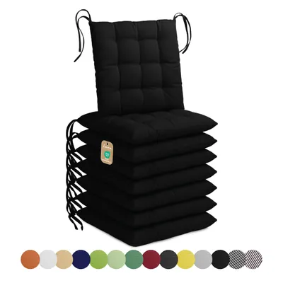 Produktbild von Lavea® Sitzkissen 40x40 cm, 8er Set, Schwarz - mit Stoffbändern, Outdoor & Indoor, waschbare Stuhlkissen für Garten, Balkon, Terrasse & Esszimmer