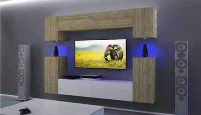 Produktbild von Furnitech Wohnwand Wohnzimmer - Wohnzimmer Möbel mit LED Weiß - Hängend Wohnwand Modern - Regale und TV Schrank (AN43-17SW-HGM46 1B)