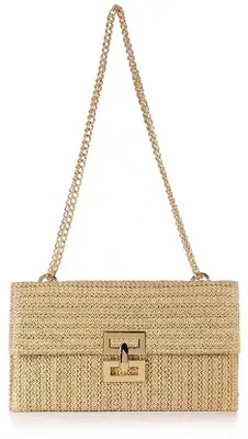 Image de Pochette carrée tissée pour femme avec chaîne métallique, couleur kaki