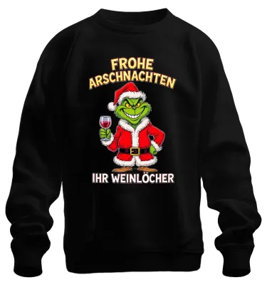 Produktbild von Frohe Arschnachten Weihnachtsgrinch Weinhumor Geschenk Sweatshirt Pullover, Schwarz, XL