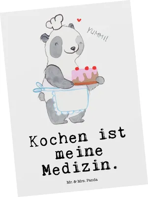 Produktbild von Mr. & Mrs. Panda Grußkarte Bär Kochen - Weiß - Geschenk, Postkarte, Fotokarte, bildkarte, Hobbykoch, Ansichtskarte, Postkarten, Hobbyköchin
