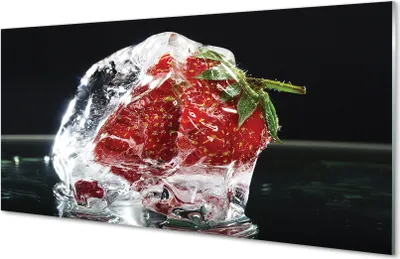 Produktbild von Glasbilder 140x70 Wandkunst Erdbeere im Eiswürfel