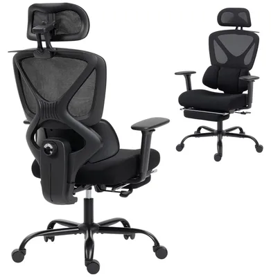 Produktbild von Ergonomischer Bš¹rostuhl mit Rollen, Netzstoff, Lendenstš¹tze, Computerstuhl mit Armlehnen, verstellbare Kopfstš¹tze