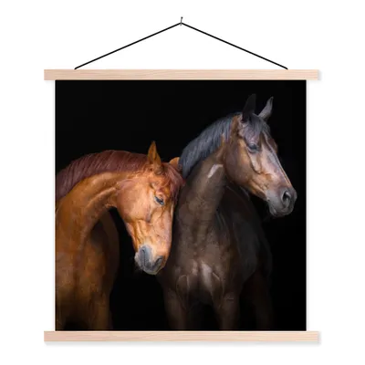 Produktbild von MuchoWow® Textilposter Pferde - Tiere - Porträt - Braun 40x40 cm mit holzfarbenen Rahmen - Posterleiste