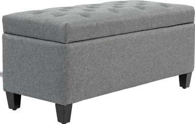 Zdjęcie produktu dla Ławka HOMCOM z pojemnikiem i imitacją lnu, tapicerowana ławka z drewnianymi nogami, skrzynia do salonu, sypialni, przedpokoju, 100 x 40 x 44 cm, jasnoszary