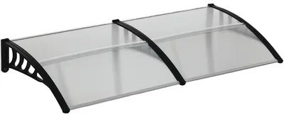 Obrázek produktu pro Stříška nad dveřmi – ochrana proti dešti a větru – polykarbonát – hliníkové profily – 200 x 96 x 27 cm – průhledná a černá