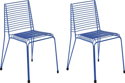 Zdjęcie produktu dla BELIANI Zestaw 2 krzeseł niebieski metalowy ze stali dla 2 osób na taras balkon nowoczesny