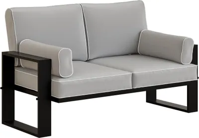 Zdjęcie produktu dla 2-osobowa sofa ogrodowa BETTSO jasnoszara - sofa wypoczynkowa do ogrodu i na taras, odporna na warunki atmosferyczne, czarna metalowa rama, wygodna tapicerka