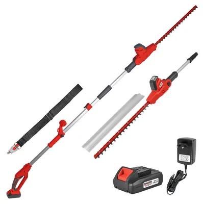 Produktbild von WALTER Akku-Heckenschere 20 V mit abknickbare Teleskopstange, kraftvoll, leichte Handhabung, Verstellbarer Zusatzhandgriff und Tragegurt, 230-300cm, Abstandhalter für präzise Ecken und Kanten